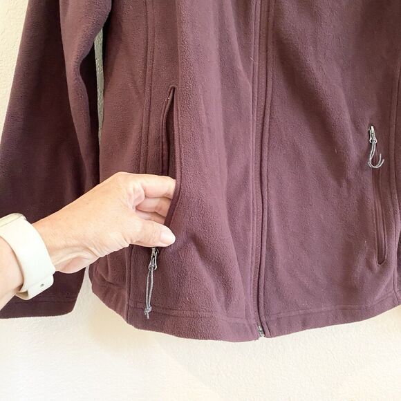 Women’s Columbia Burgundy Zip Up Fleece Lined Fitted Jacket Sz L EUC Performance - Picture 2 of 10